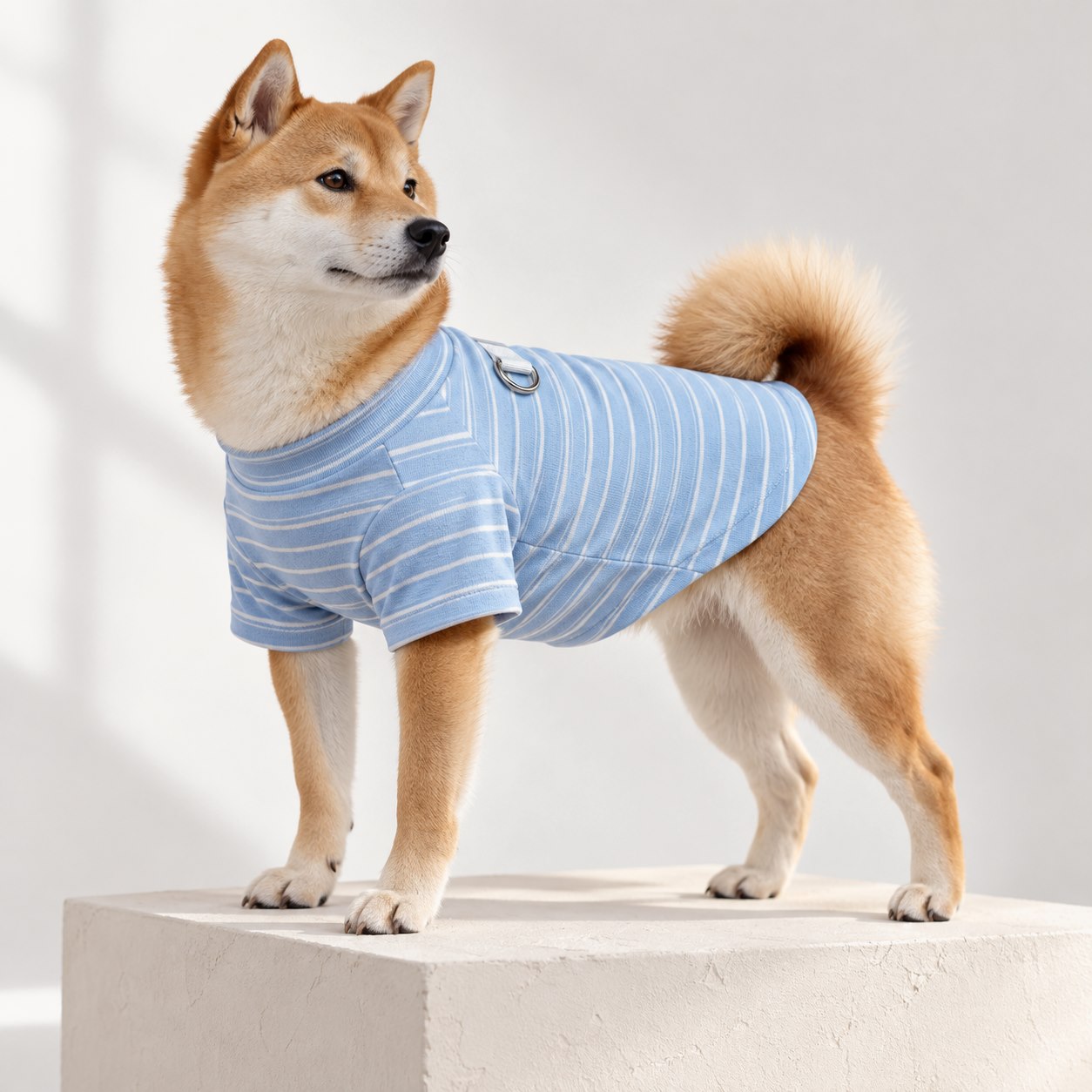 穿蓝色条纹衫的柴犬,晴日条纹系列